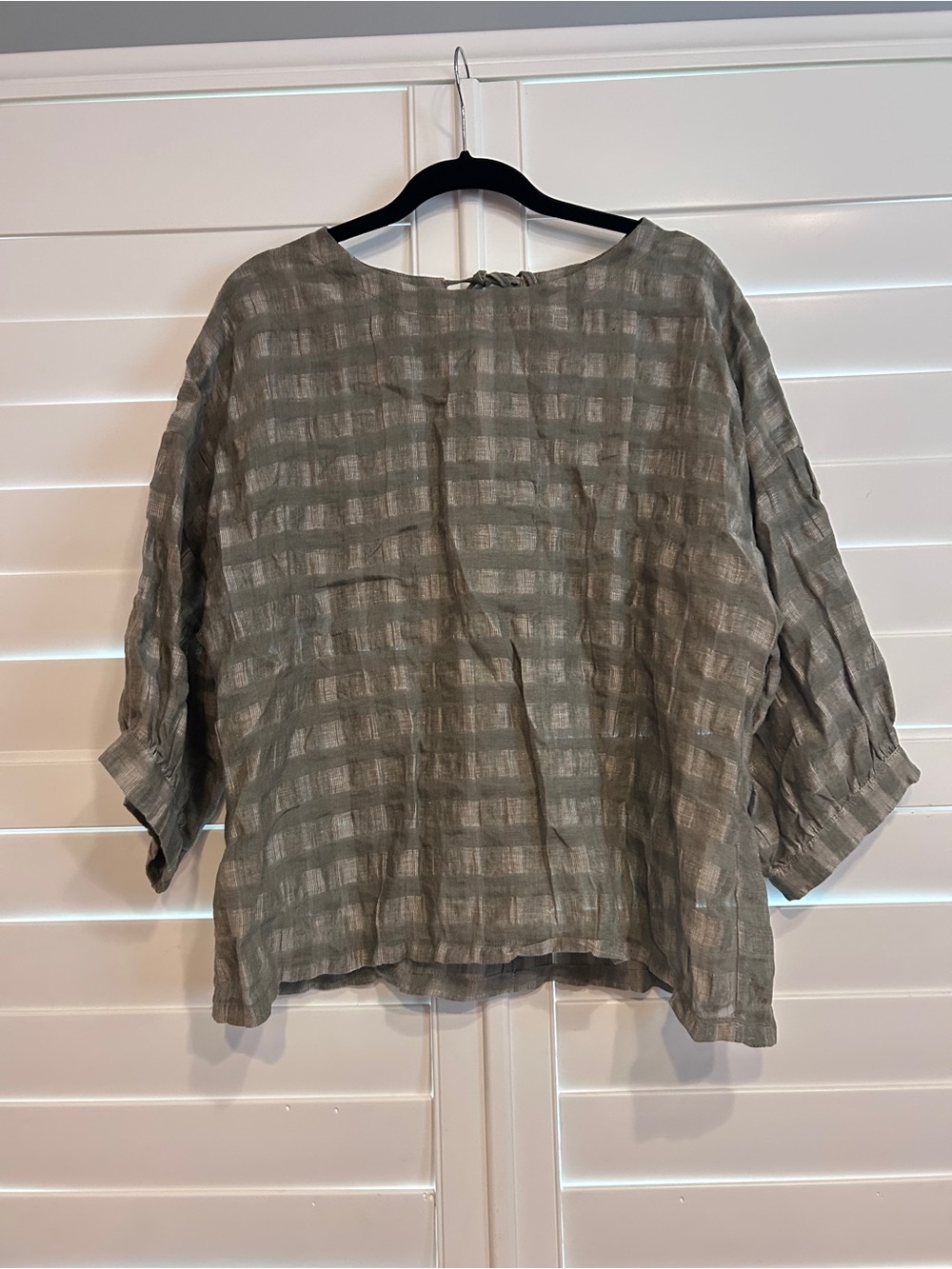 Untouched World Checked Linen Cotton Cropped Blouse Grey Multi Size Large